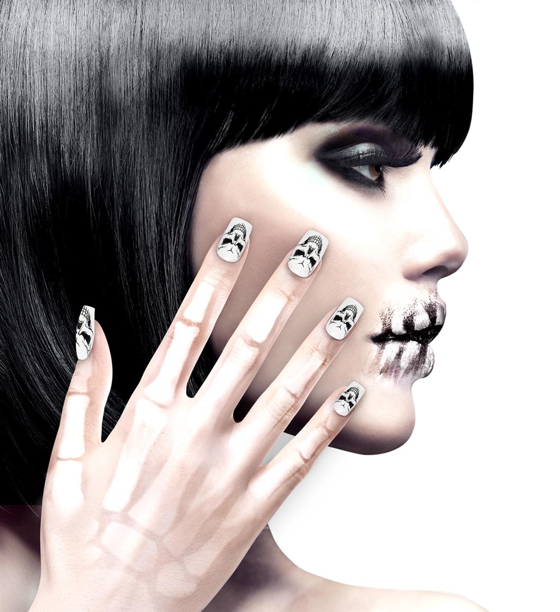 Set Fingernägel Totenkopf selbstklebend 12 Stk.