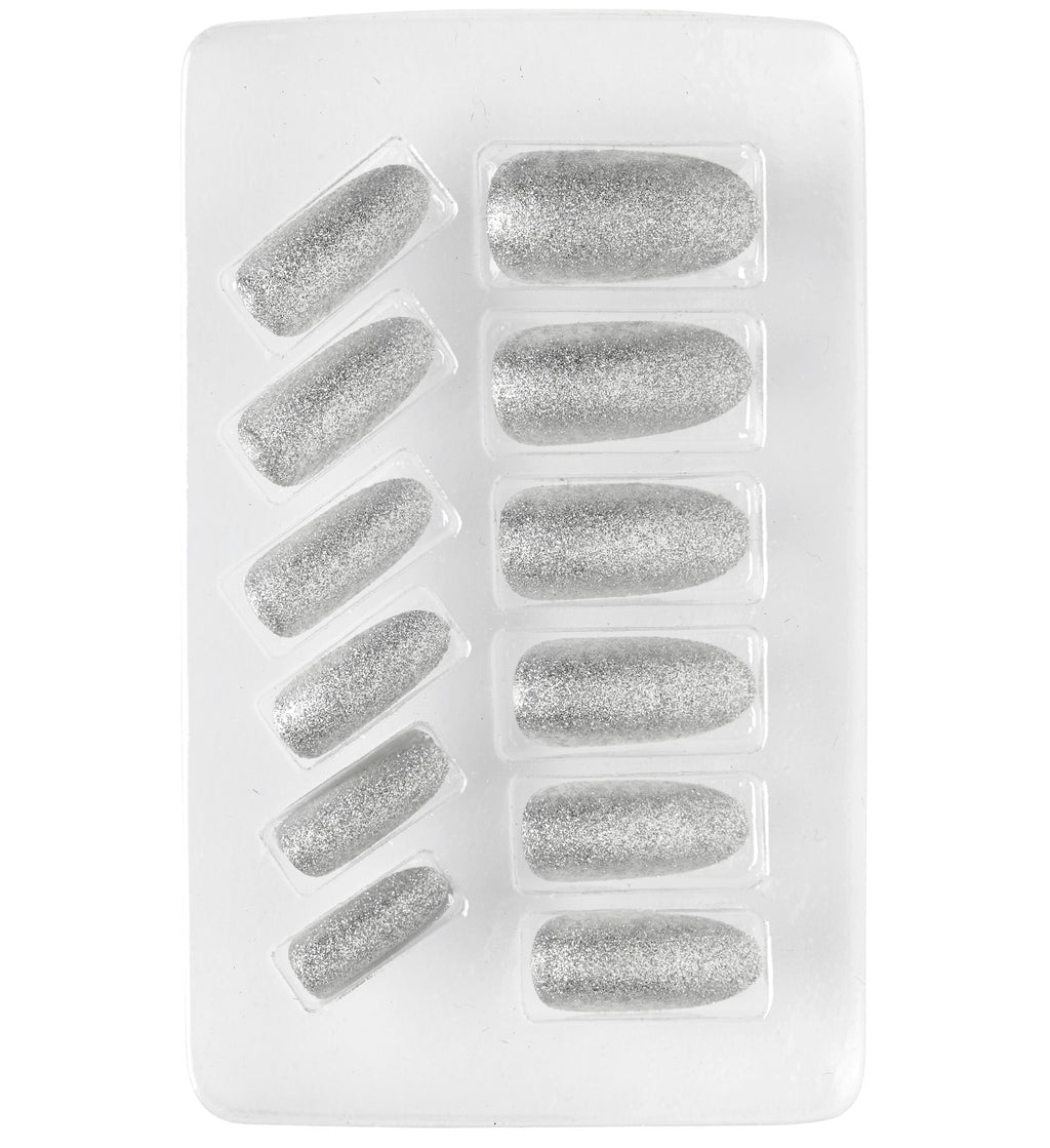 Set Fingernägel Glitzer silber selbstklebend 12 Stk.