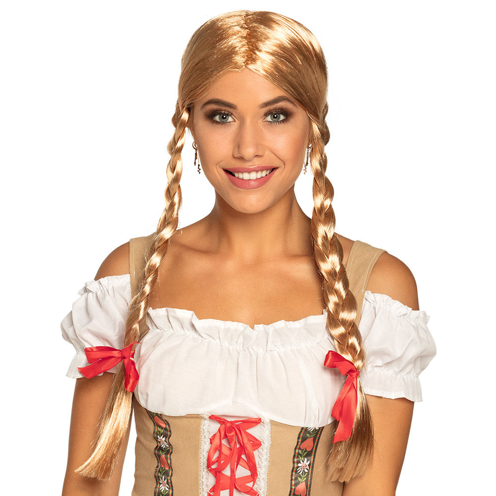 Perücke Heidi Zöpfe blond mit Masche