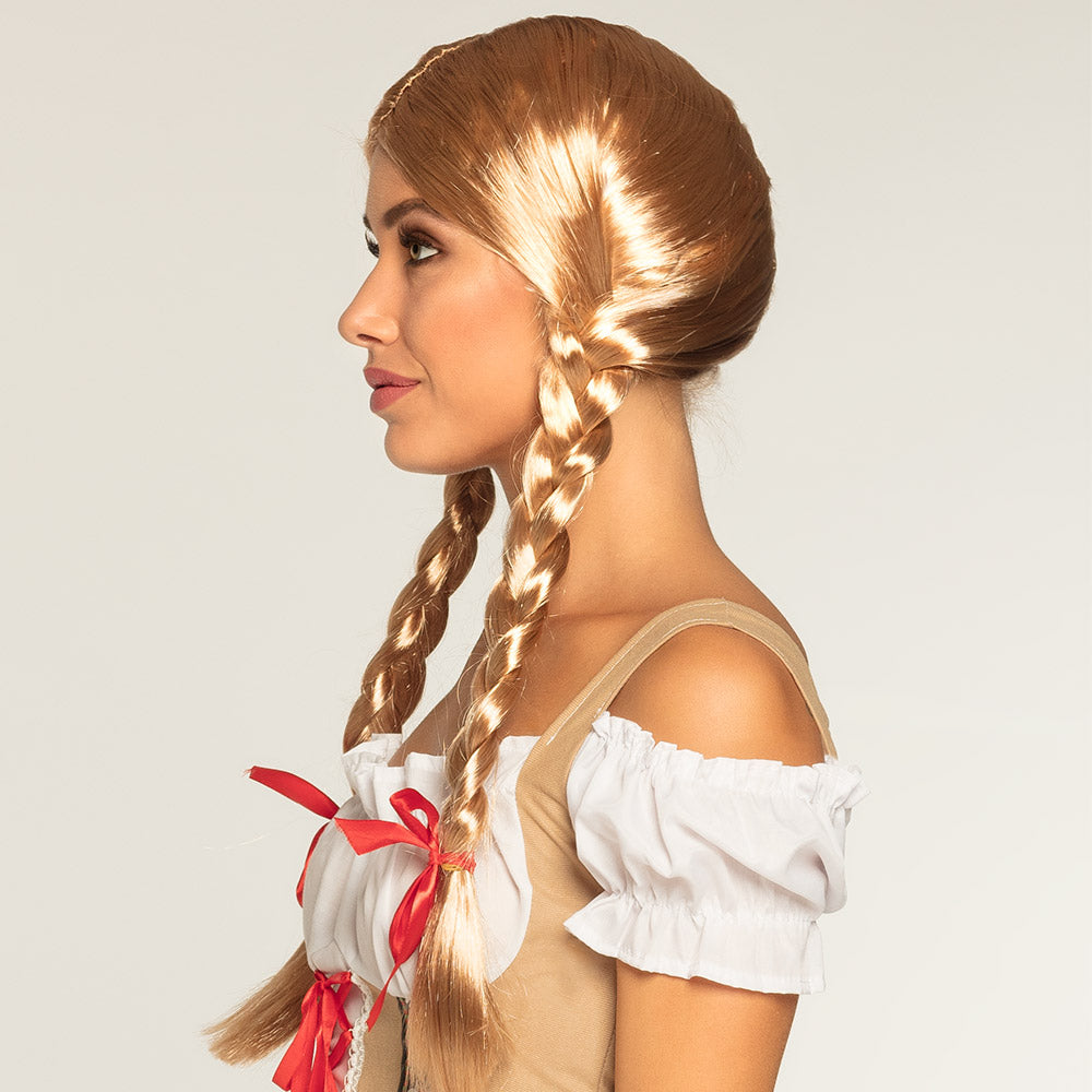 Perücke Heidi Zöpfe blond mit Masche