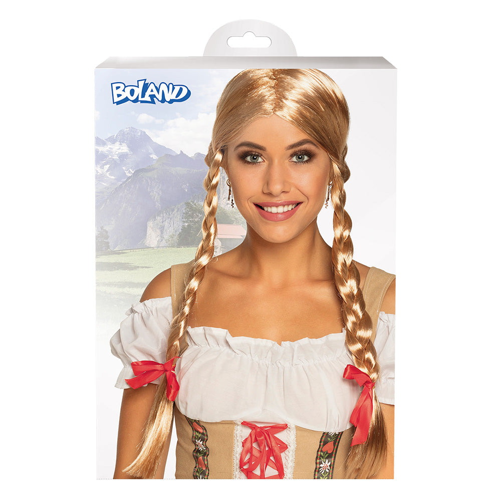 Perücke Heidi Zöpfe blond mit Masche
