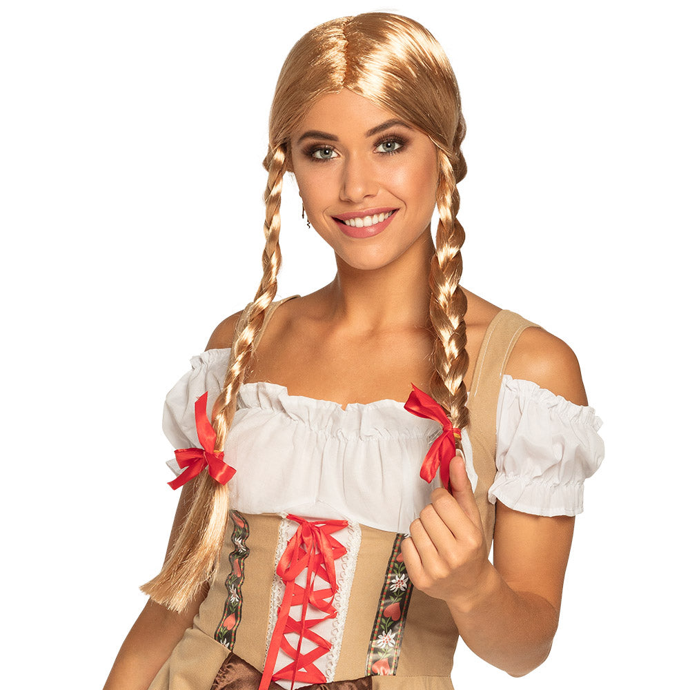 Perücke Heidi Zöpfe blond mit Masche