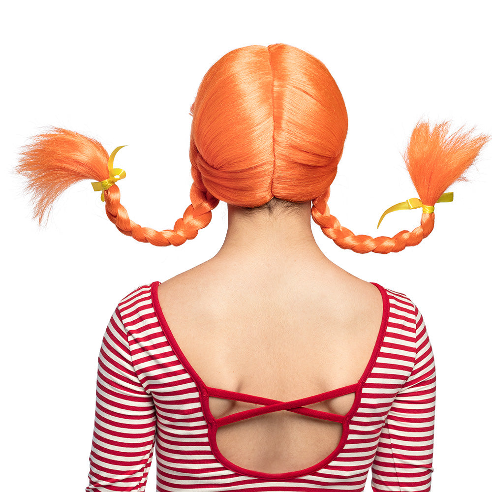 Perücke Heidi Zöpfe orange mit Masche