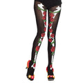 Damen Strumpfhose Skelett Rosen Unisize Totenkopf