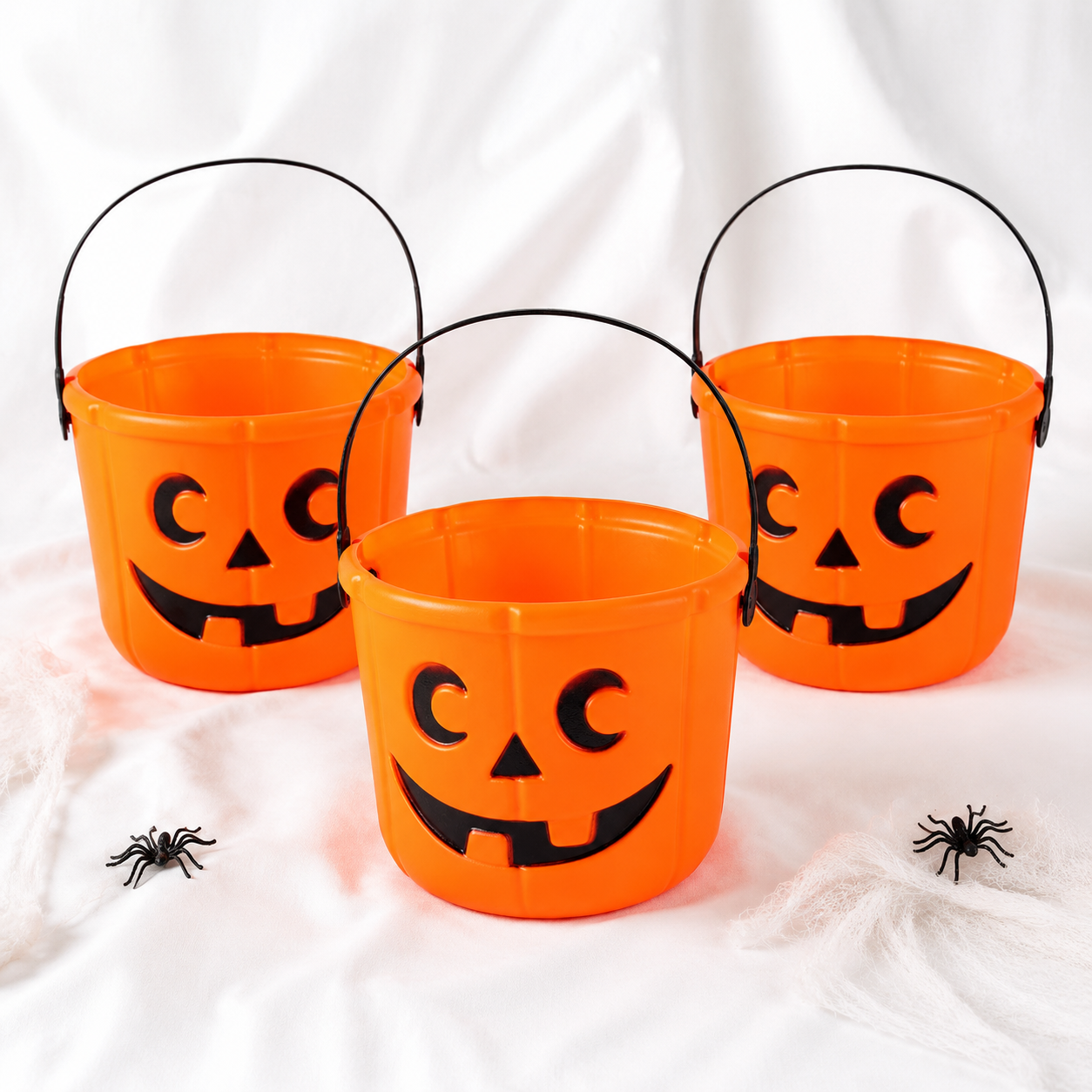 Halloween Kürbis-Eimer im 3er-Set – Orange, 14 × 18 cm