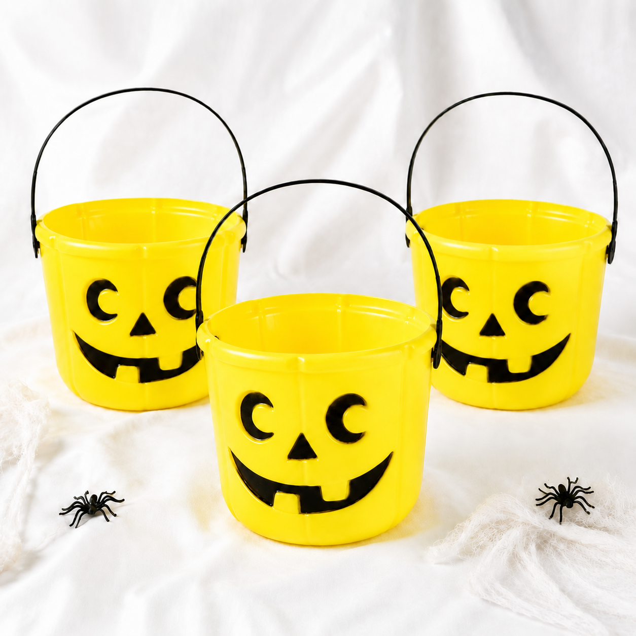 Halloween Kürbis-Eimer im 3er-Set – Neongelb, 14 × 18 cm