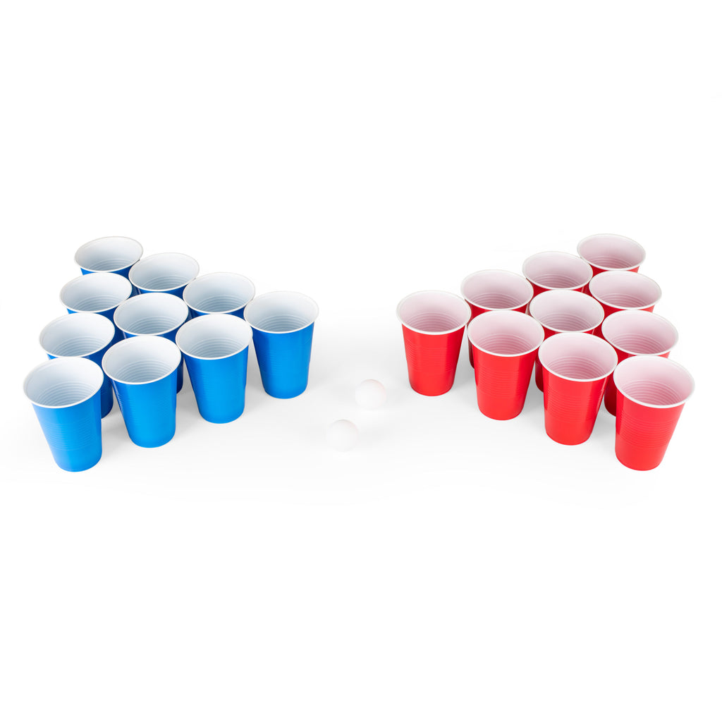Bier Pong Set 24x Becher & 4x Ball blau/rot