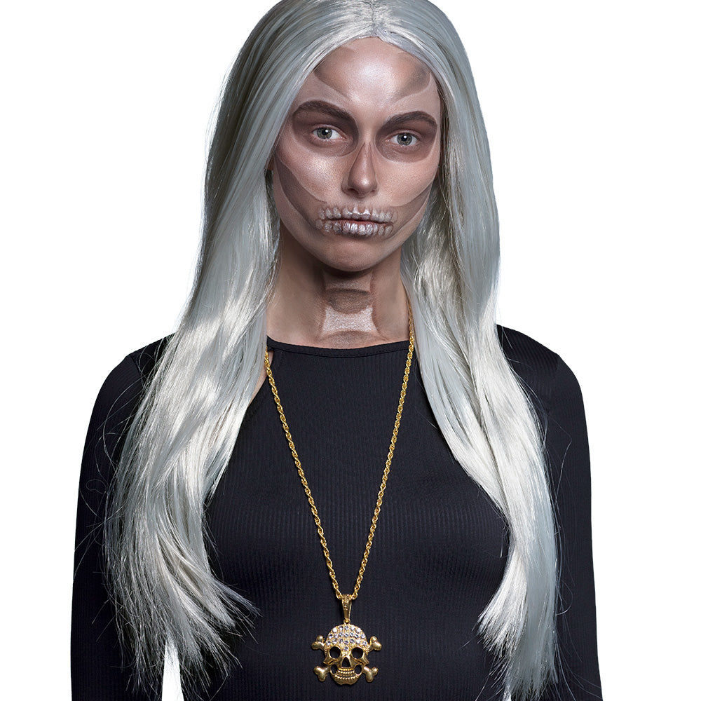 Halskette Totenkopf Gold Glitzer
