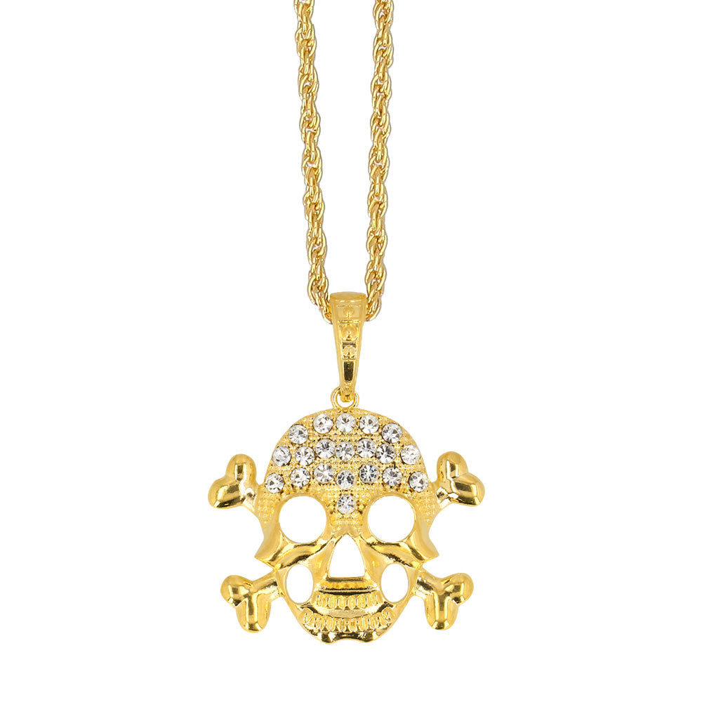 Halskette Totenkopf Gold Glitzer