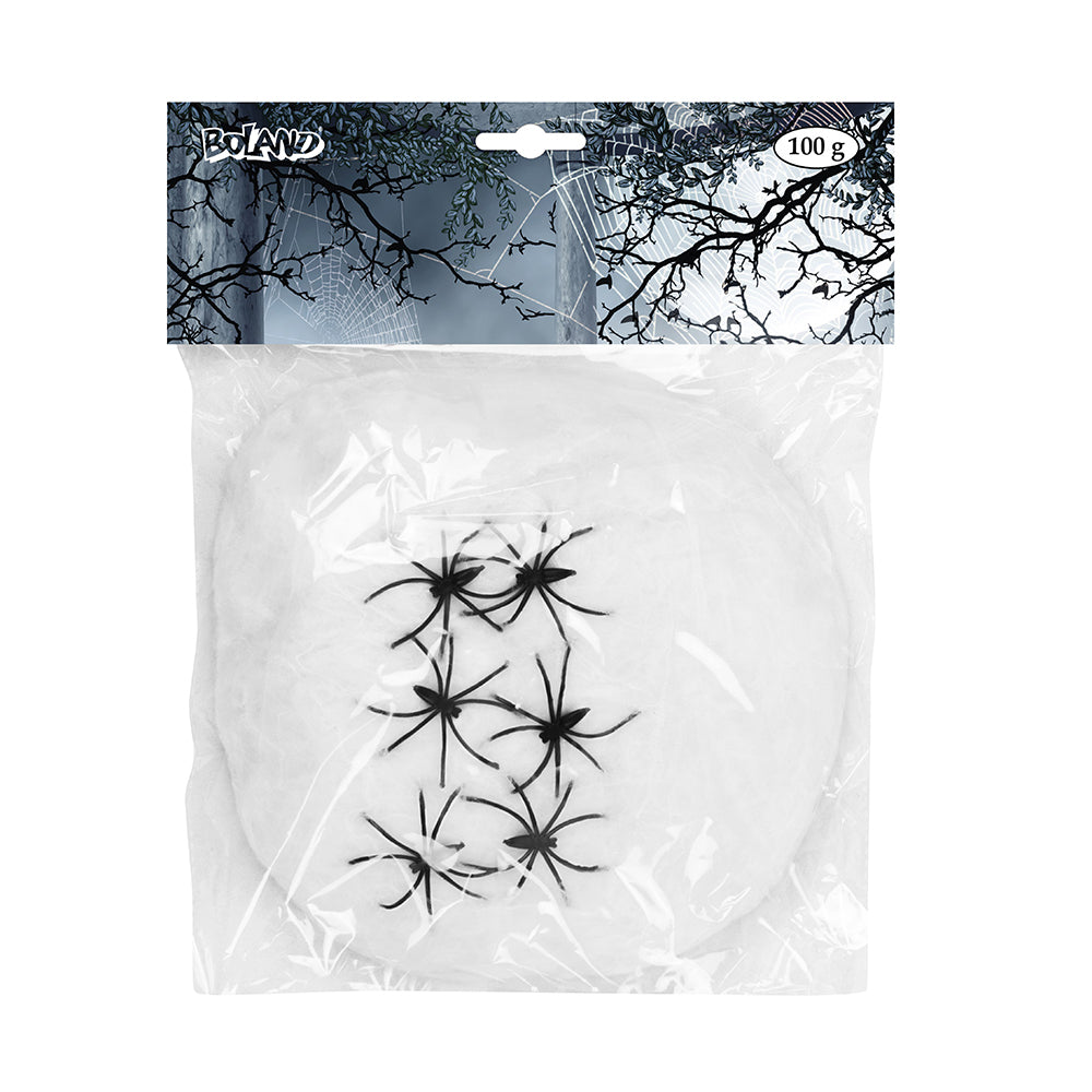 Spinnennetz 100g weiß mit 6 Spinnen