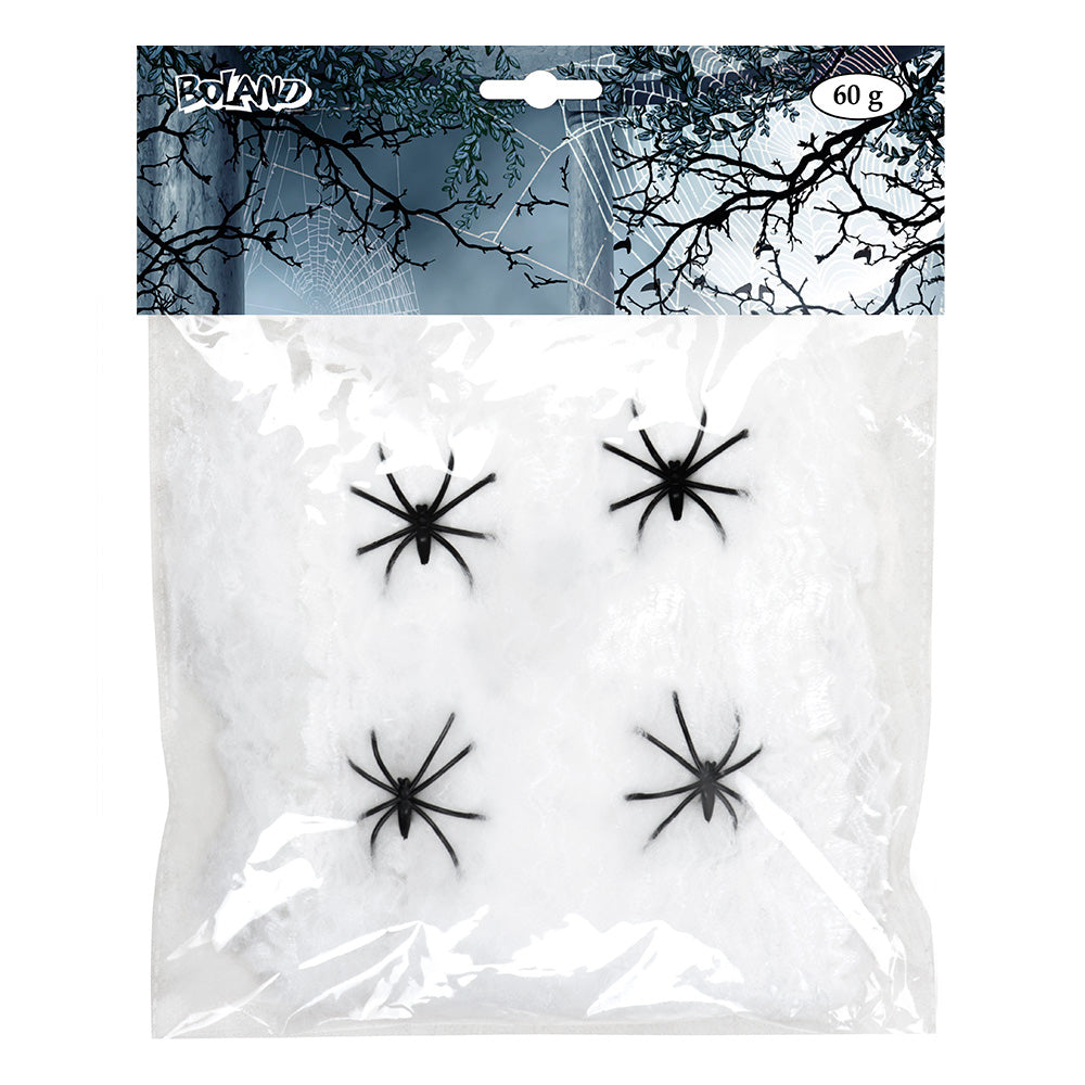 Spinnennetz 60g weiß mit 4 Spinnen