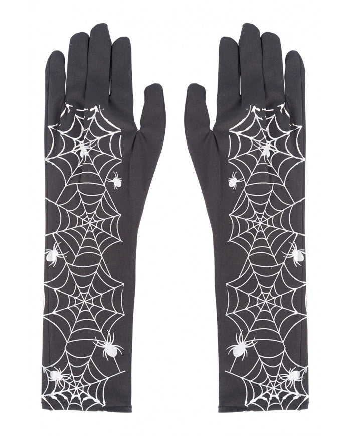 Handschuhe schwarz-weiß Spinnennetz 40cm