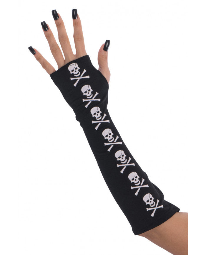 Fingerlose Handschuhe  mit Totenköpfen 40cm