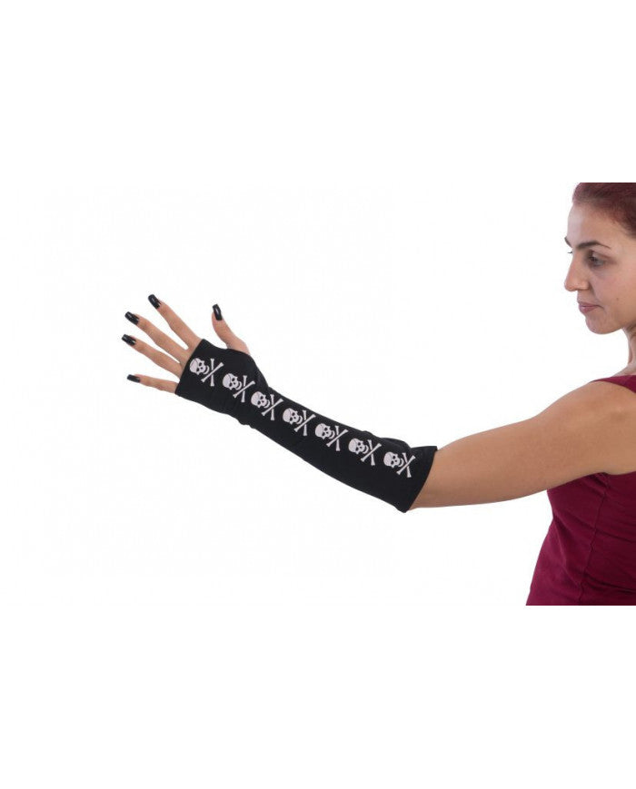 Fingerlose Handschuhe  mit Totenköpfen 40cm