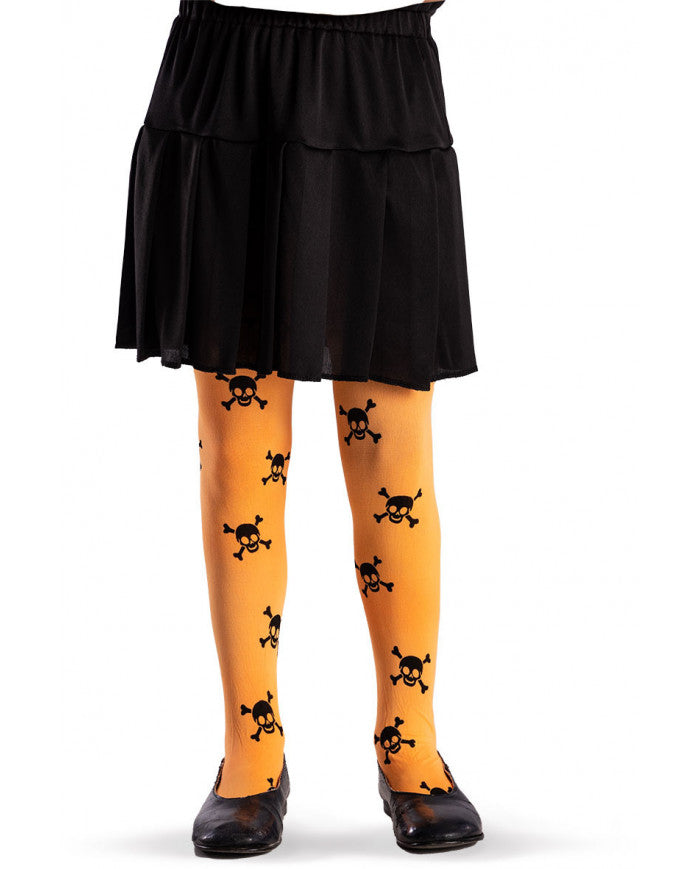 Strumpfhose Totenkopf orange Kinder