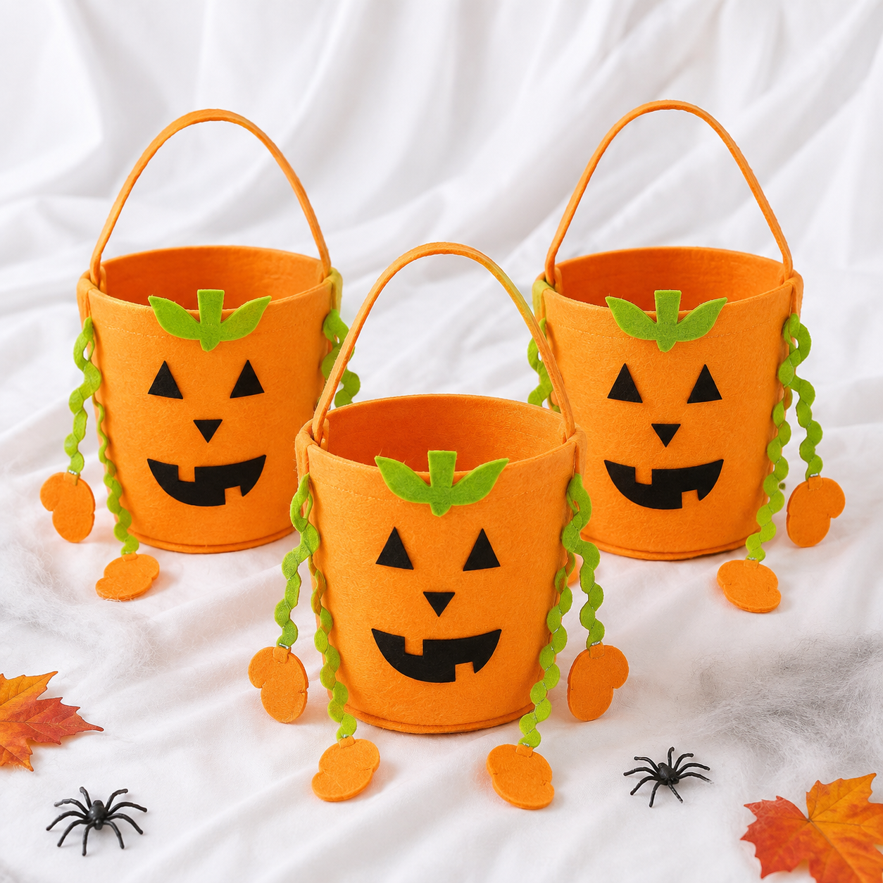 Halloween-Kürbistaschen im 3er-Set – 30 cm