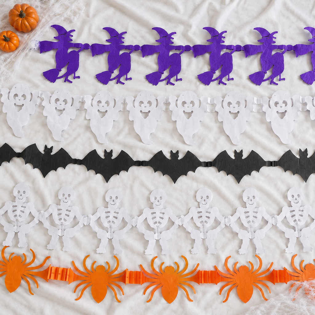 Halloween-Papiergirlanden – 5er-Set mit 5 Motiven, je 3 m