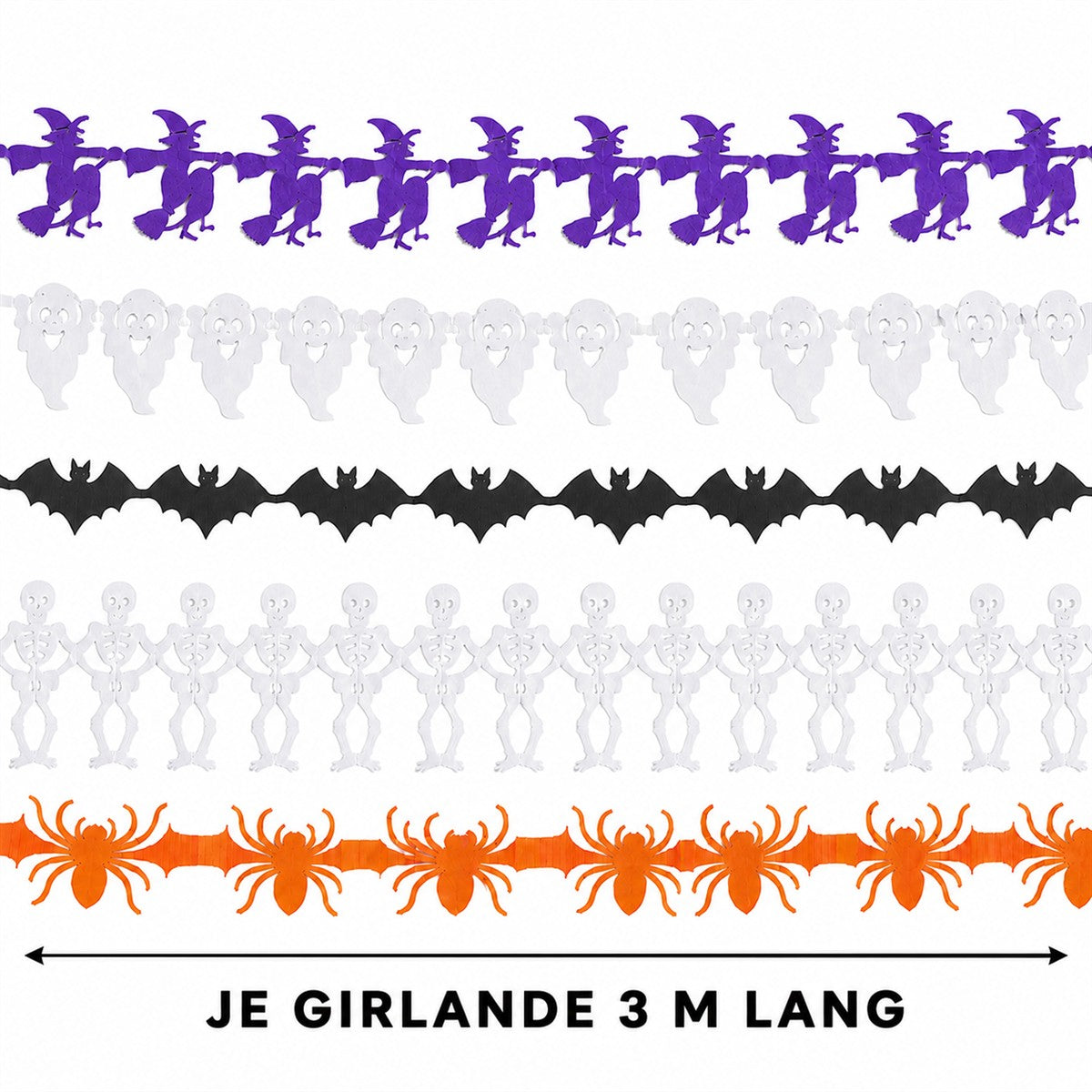 Halloween-Papiergirlanden – 5er-Set mit 5 Motiven, je 3 m