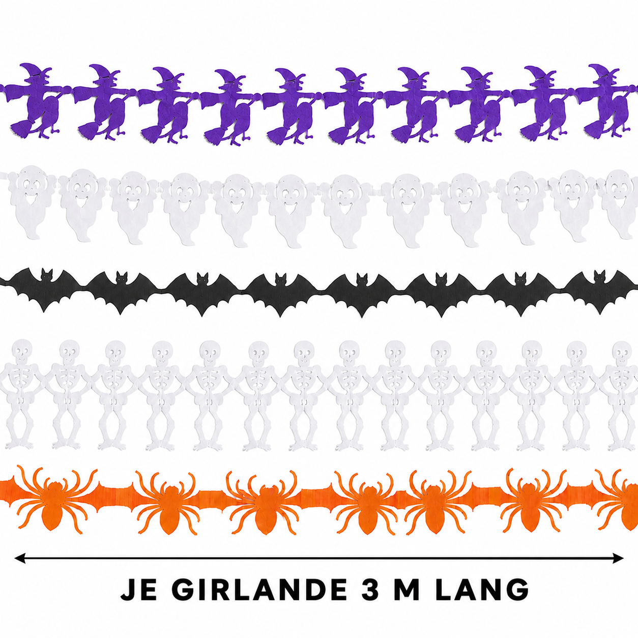 Halloween-Papiergirlanden – 5er-Set mit 5 Motiven, je 3 m