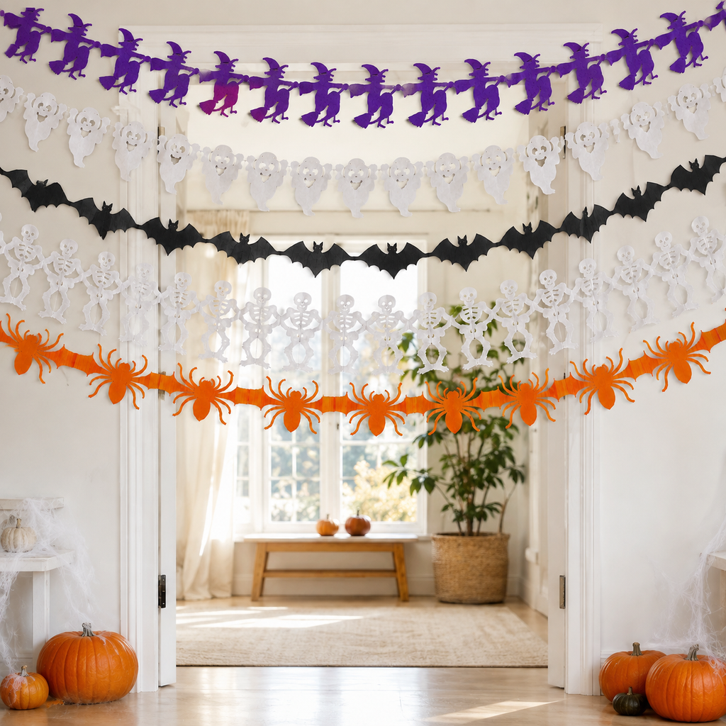 Halloween-Papiergirlanden – 5er-Set mit 5 Motiven, je 3 m