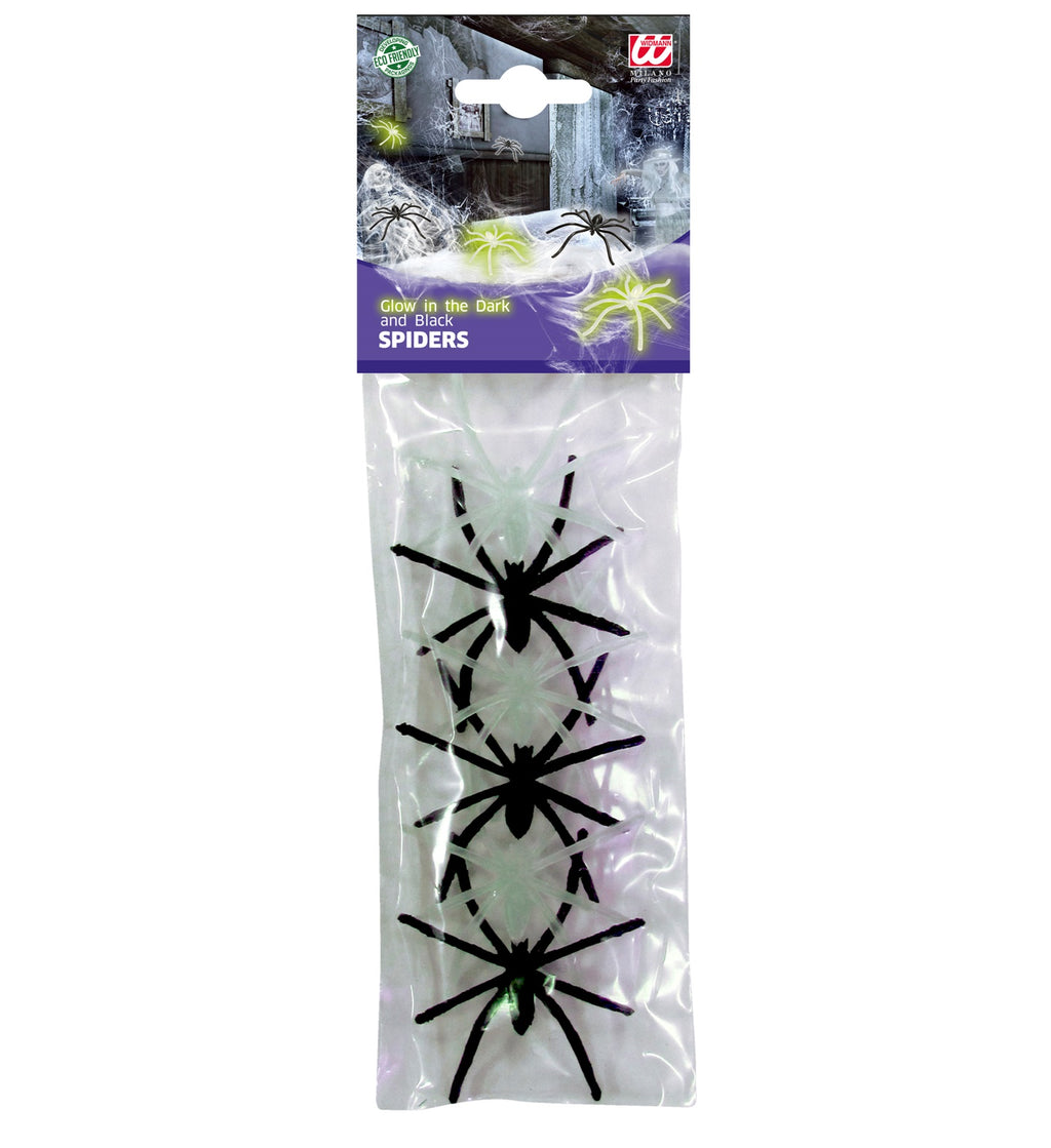 Halloween Spinnenparty Set – Spinnennetz, 12 Spinnen und schwarzes Konfetti
