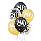 6x Latexballon 80 schwarz/gold/weiß 30cm