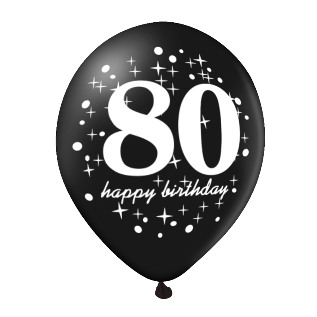 6x Latexballon 80 schwarz/gold/weiß 30cm