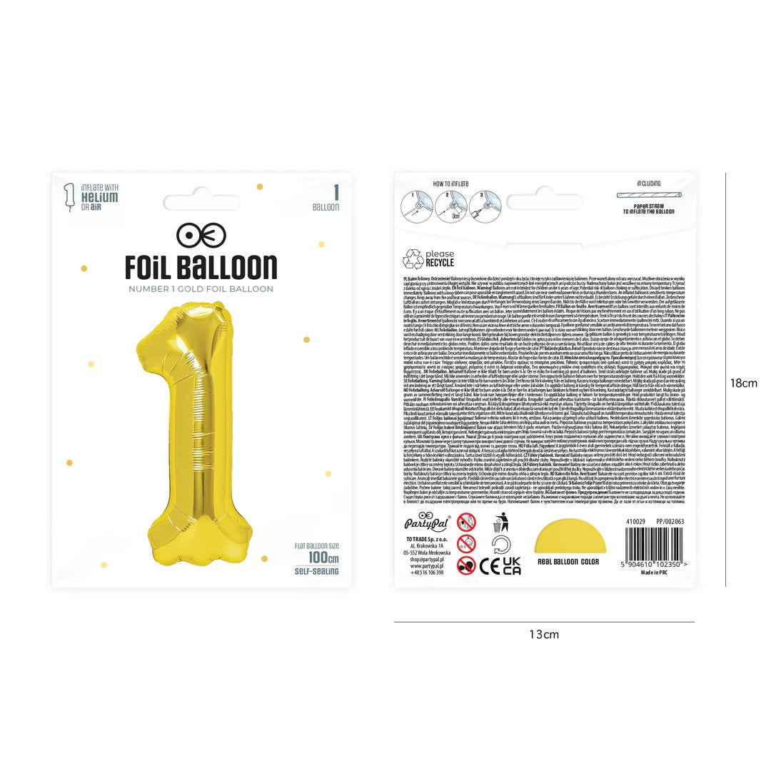 Folienballon Zahl Nr. 1 gold 86cm