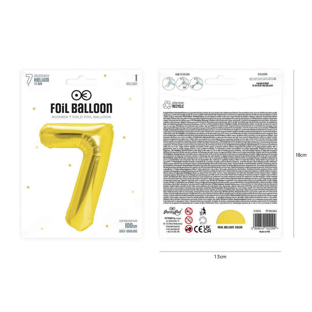 Folienballon Zahl Nr. 7 gold 86cm