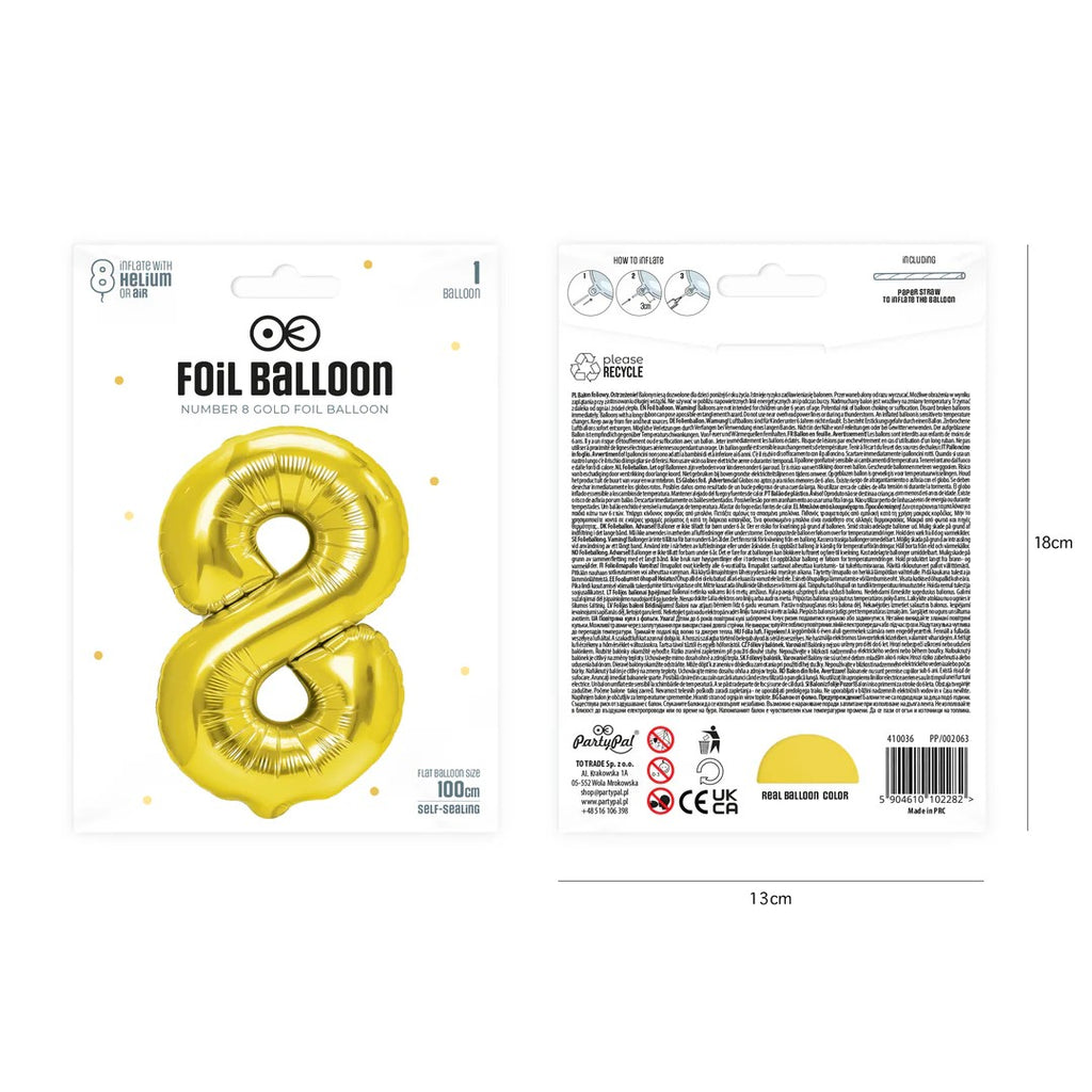 Folienballon Zahl Nr. 8 gold 86cm