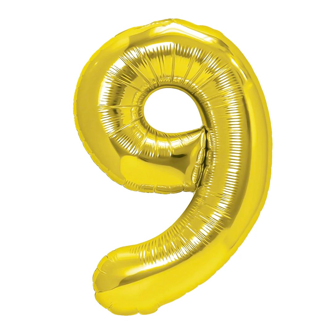 Folienballon Zahl Nr. 9 gold 86cm