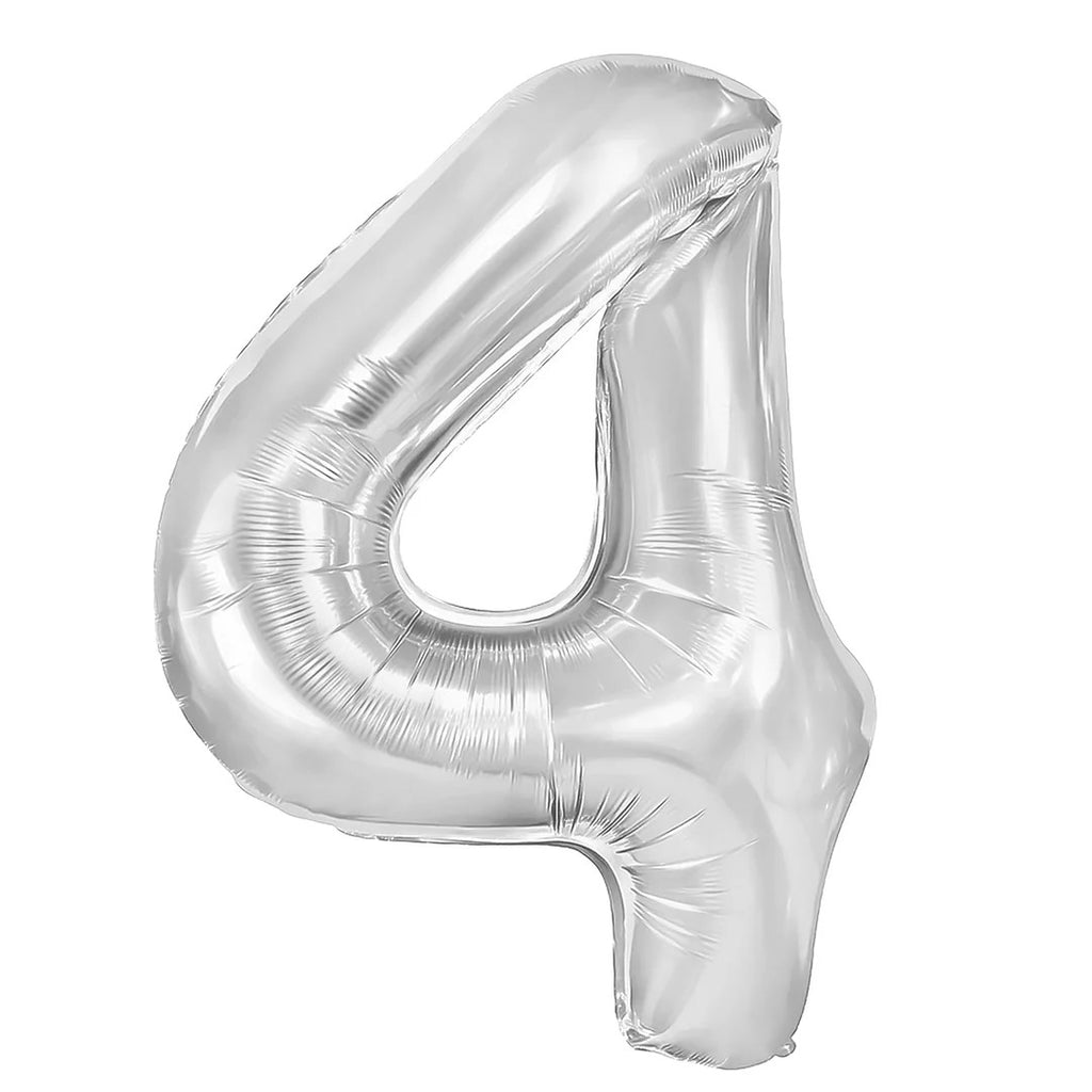 Folienballon Zahl Nr. 4 silber 86cm