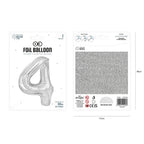 Folienballon Zahl Nr. 4 silber 86cm