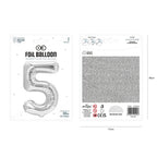 Folienballon Zahl Nr. 5 silber 86cm