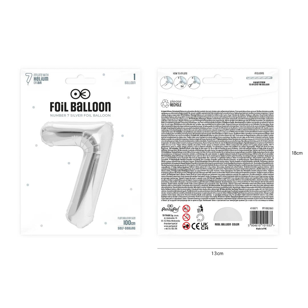 Folienballon Zahl Nr. 7 silber 86cm