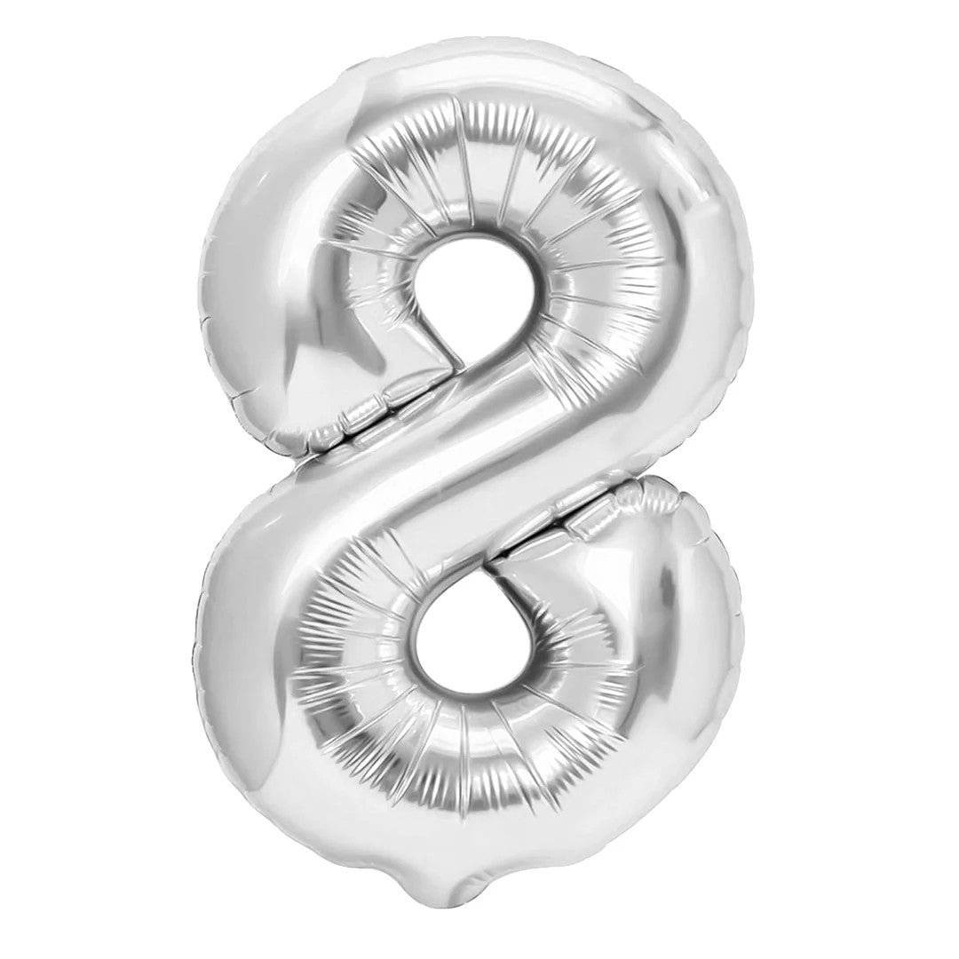Folienballon Zahl Nr. 8 silber 86cm