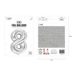 Folienballon Zahl Nr. 8 silber 86cm