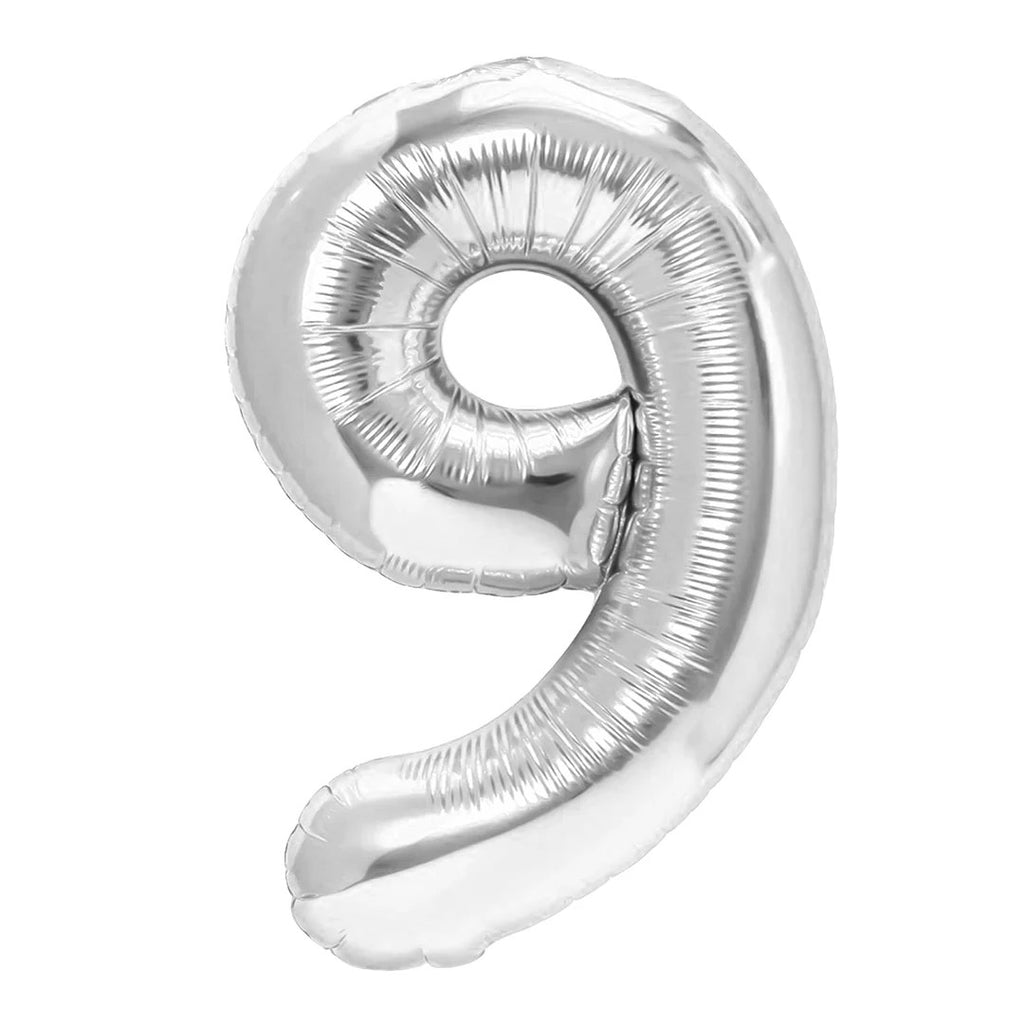 Folienballon Zahl Nr. 9 silber 86cm