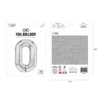 Folienballon Zahl Nr. 0 silber 86cm