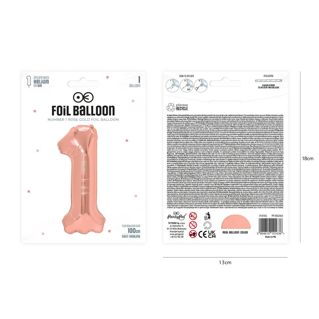 Folienballon Zahl Nr. 1 rosegold 86cm