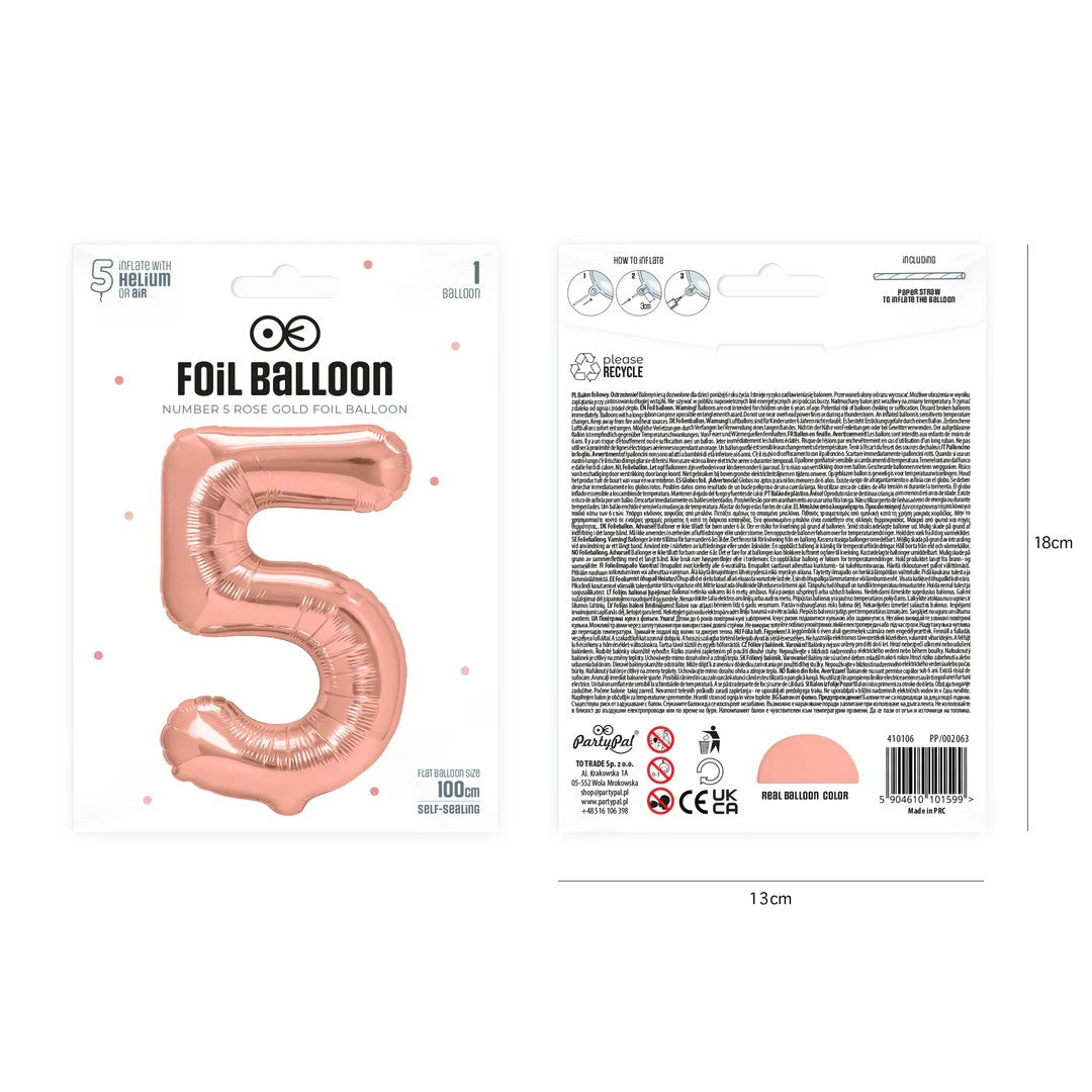 Folienballon Zahl Nr. 5 rosegold 86cm