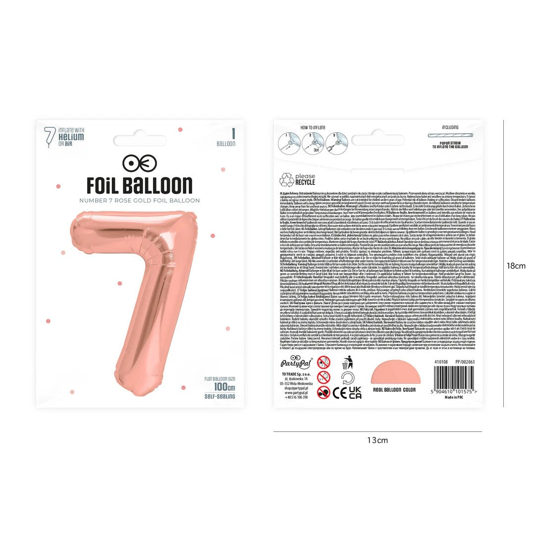 Folienballon Zahl Nr. 7 rosegold 86cm