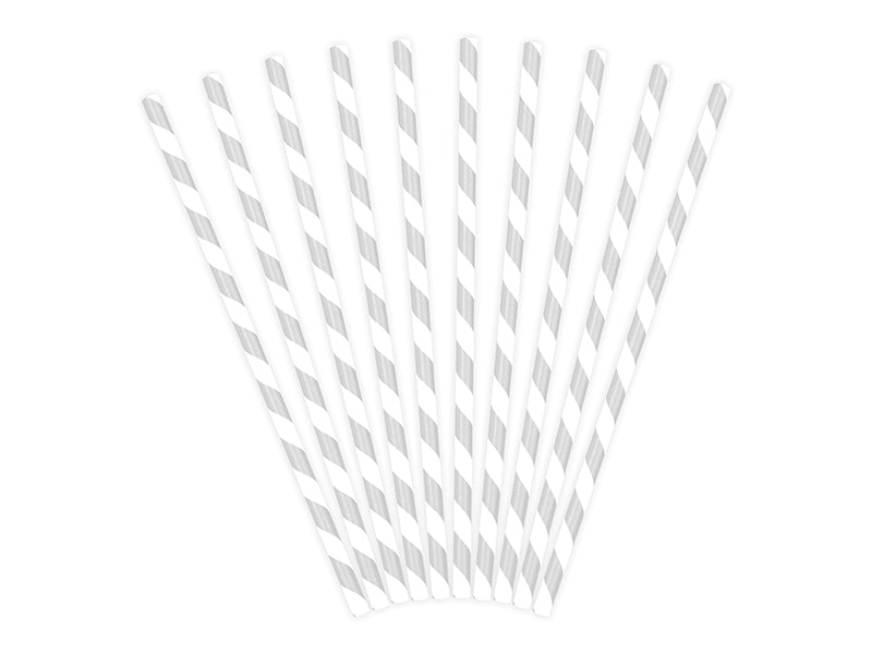 10x Papierstrohhalm Streifen weiß grau