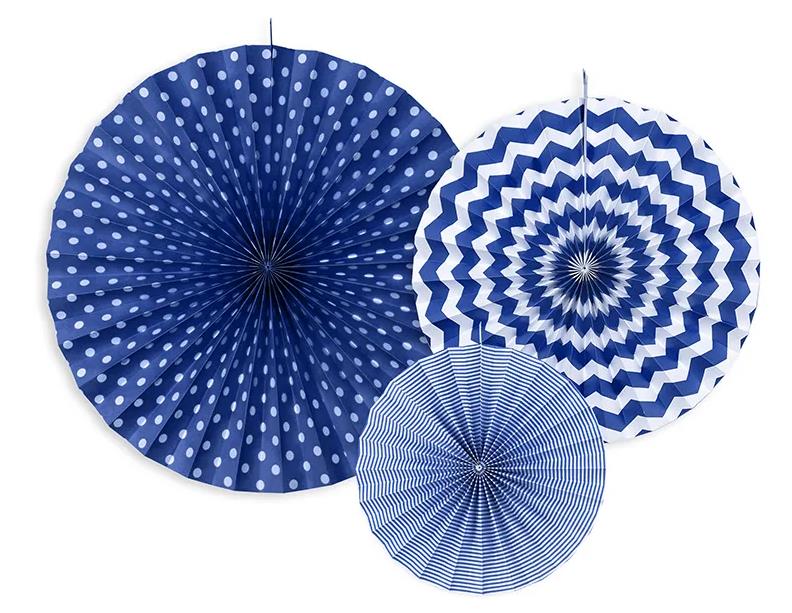 3x Dekofächer blau weiß 20cm, 30cm, 40cm