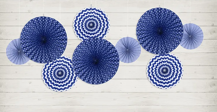 3x Dekofächer blau weiß 20cm, 30cm, 40cm