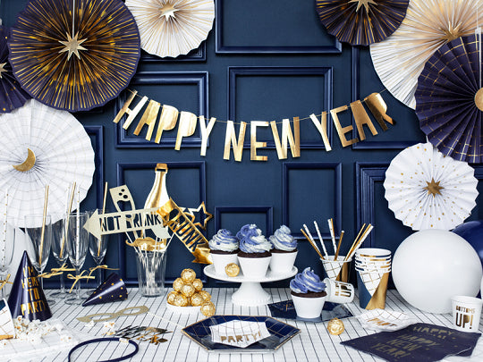 6x Latexballon weiß Happy New Year gold 30cm