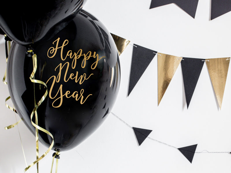 6x Latexballon schwarz Happy New Year gold 30cm
