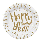 10x Teller Happy New Year weiß 23cm