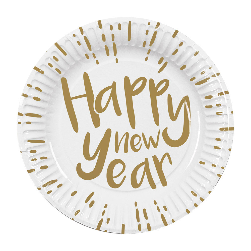 10x Teller Happy New Year weiß 23cm