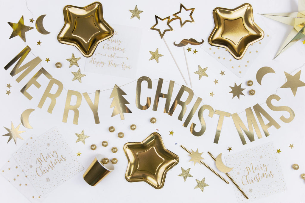 Banner Merry Christmas 150cm gold
